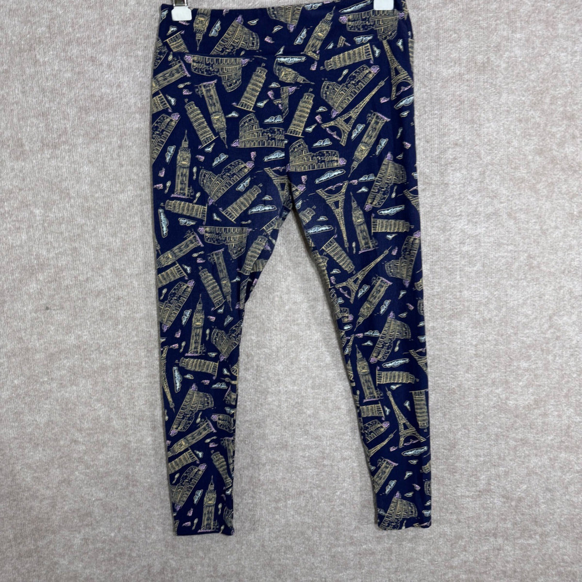 LuLaRoe Leggings Tall Curvy Navy Blue Travel Landmark Print Eiffel Tower Big Ben