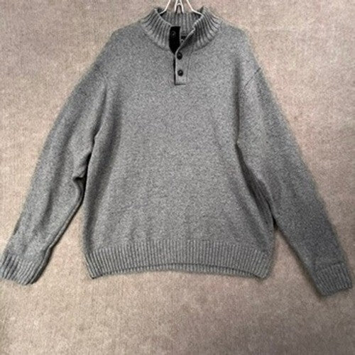 Chaps EST 1978 Gray Button Mock Neck Sweater Knit Elbow Patch Pullover Menswear