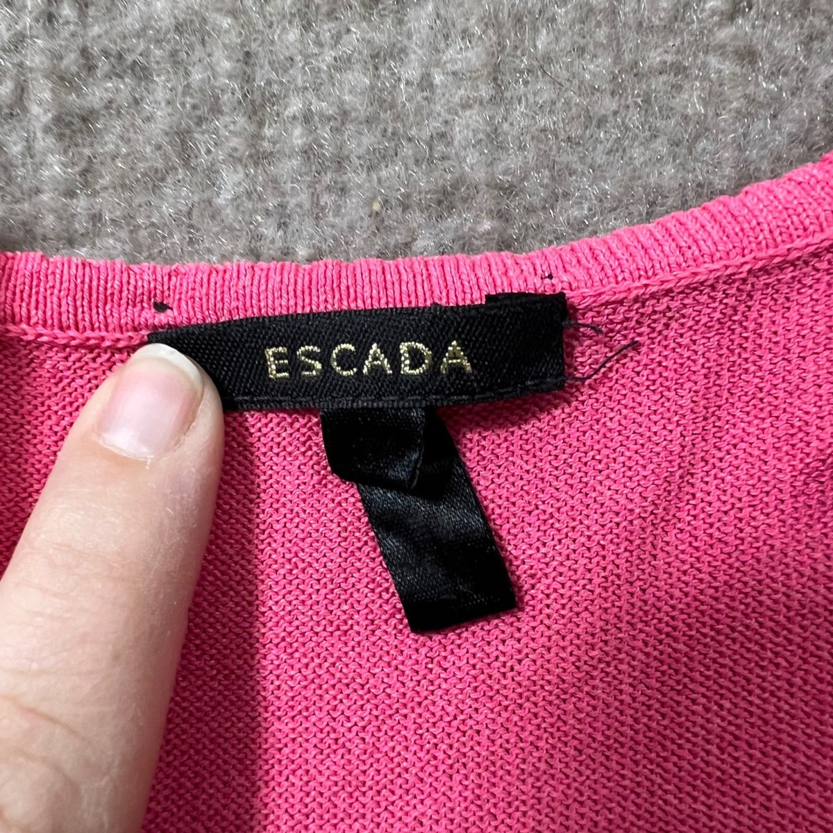 Escada Pink Racerback Knit Tank Top Sweater Ribbed Trim Size 34