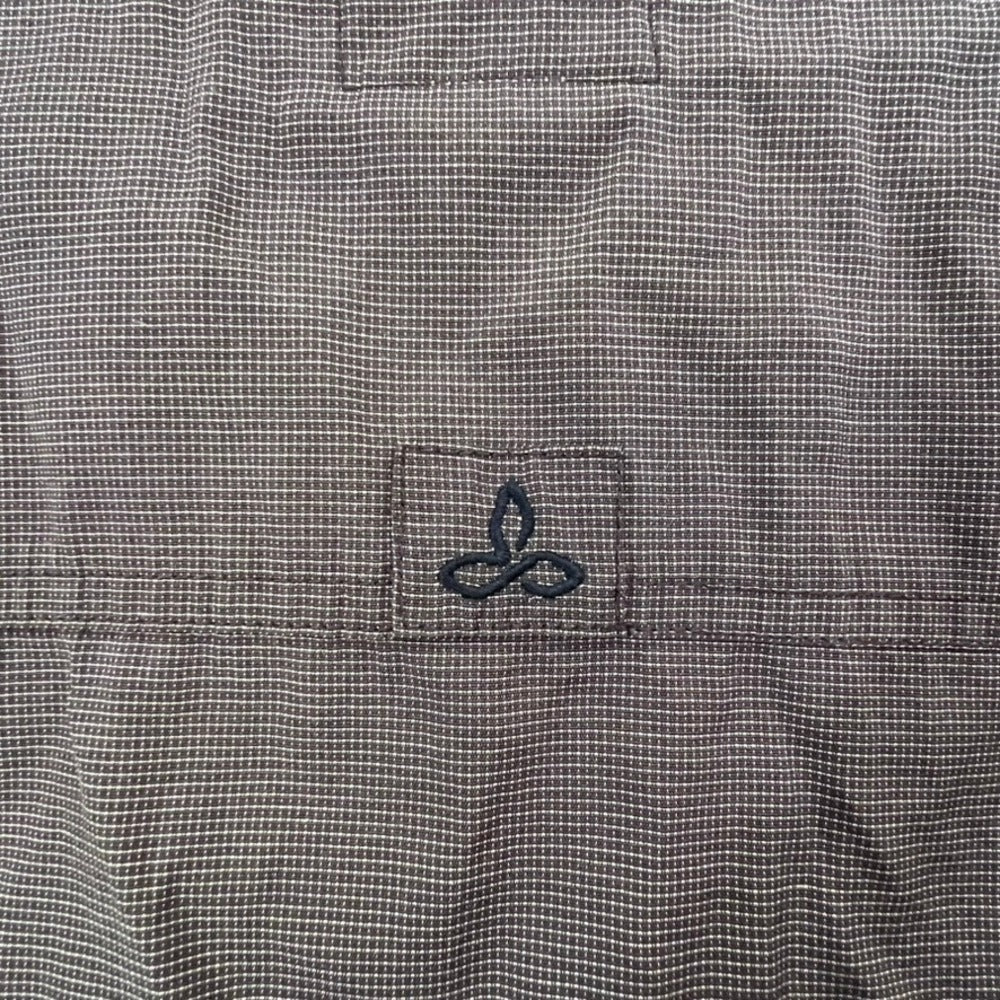 Prana Mens Medium Brown Short Roll Sleeve Button Down Shirt Top