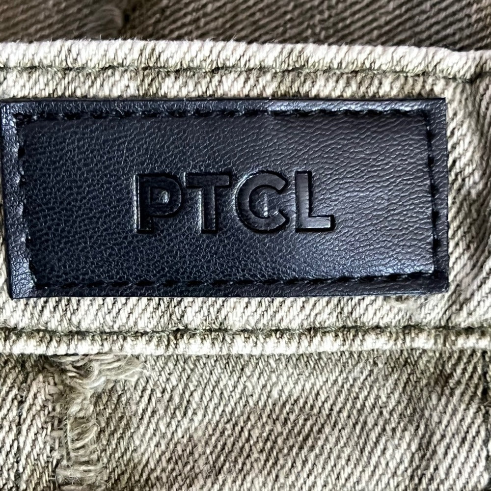 PTCL Ethikal Wide Leg Jeans Women 28 Olive Green Frayed Seam Raw Hem Grunge