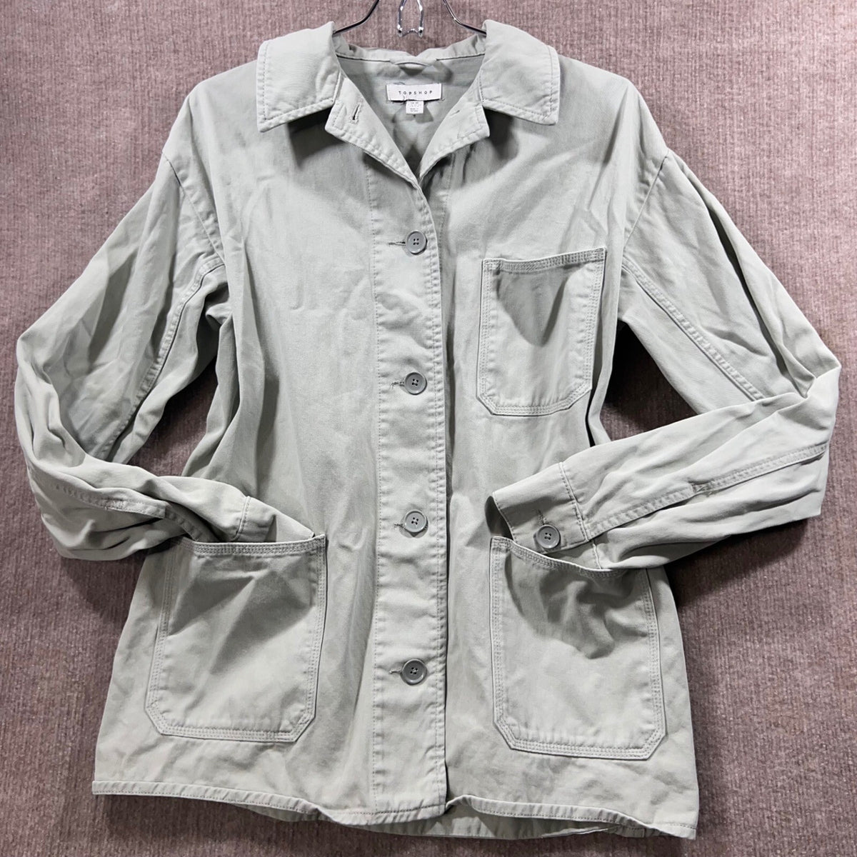 TOPSHOP Utility Chore Jacket Button Front Long Sleeve Casual Oversize Womens XS
