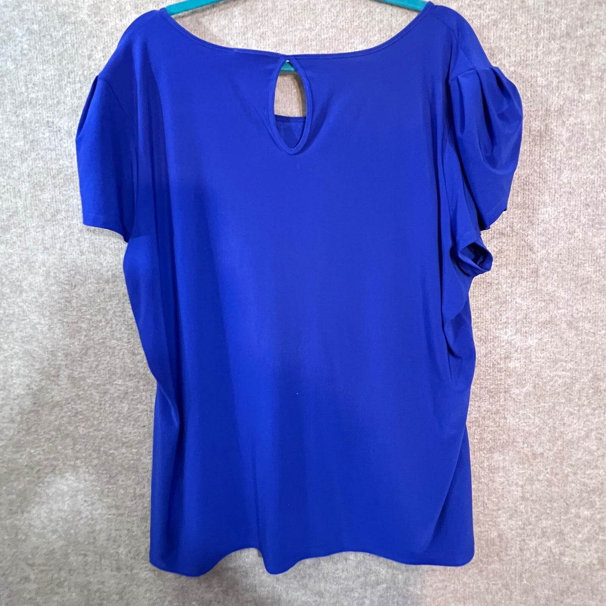 Joie De Vivre Blouse Womens 3X Blue Short Sleeve Pleated Keyhole 1358MP03AV