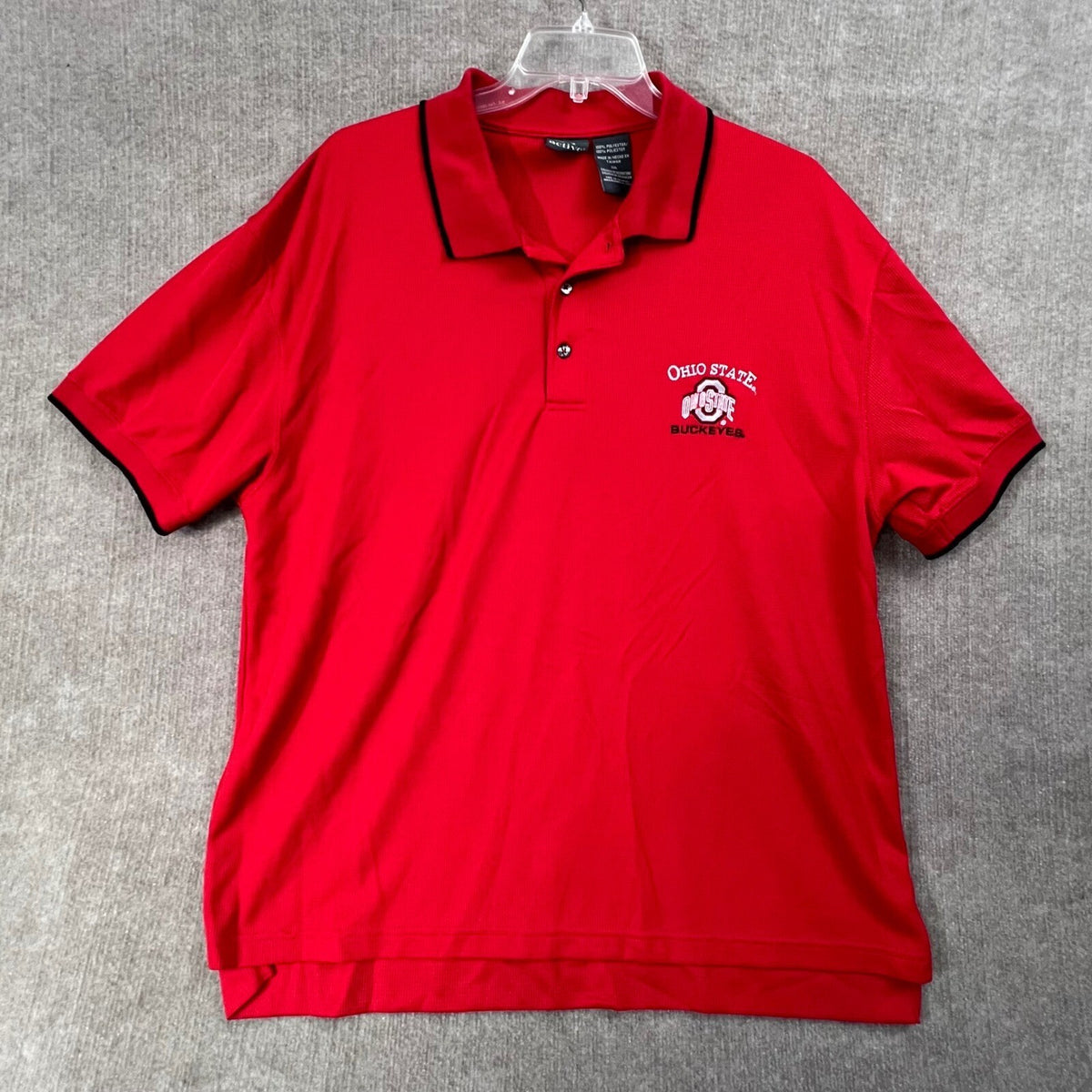Vintage Ohio State Buckeyes Red Polo Shirt 2XL Embroidered Logo Black Trim