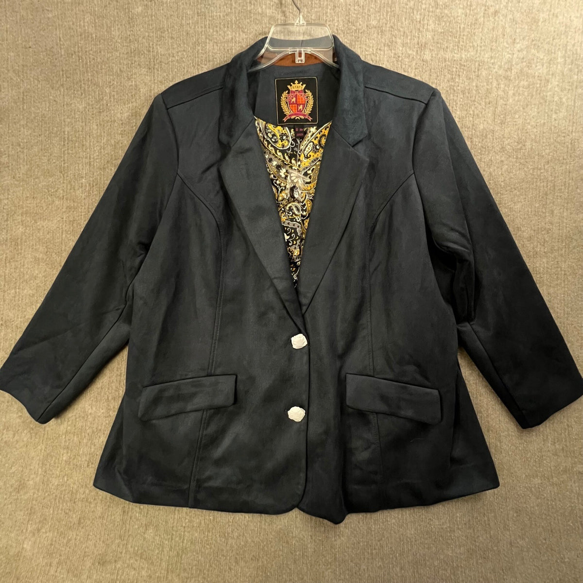 Isaac Mizrahi LIVE! Black Faux Suede Blazer Jacket 3XP Paisley Lining