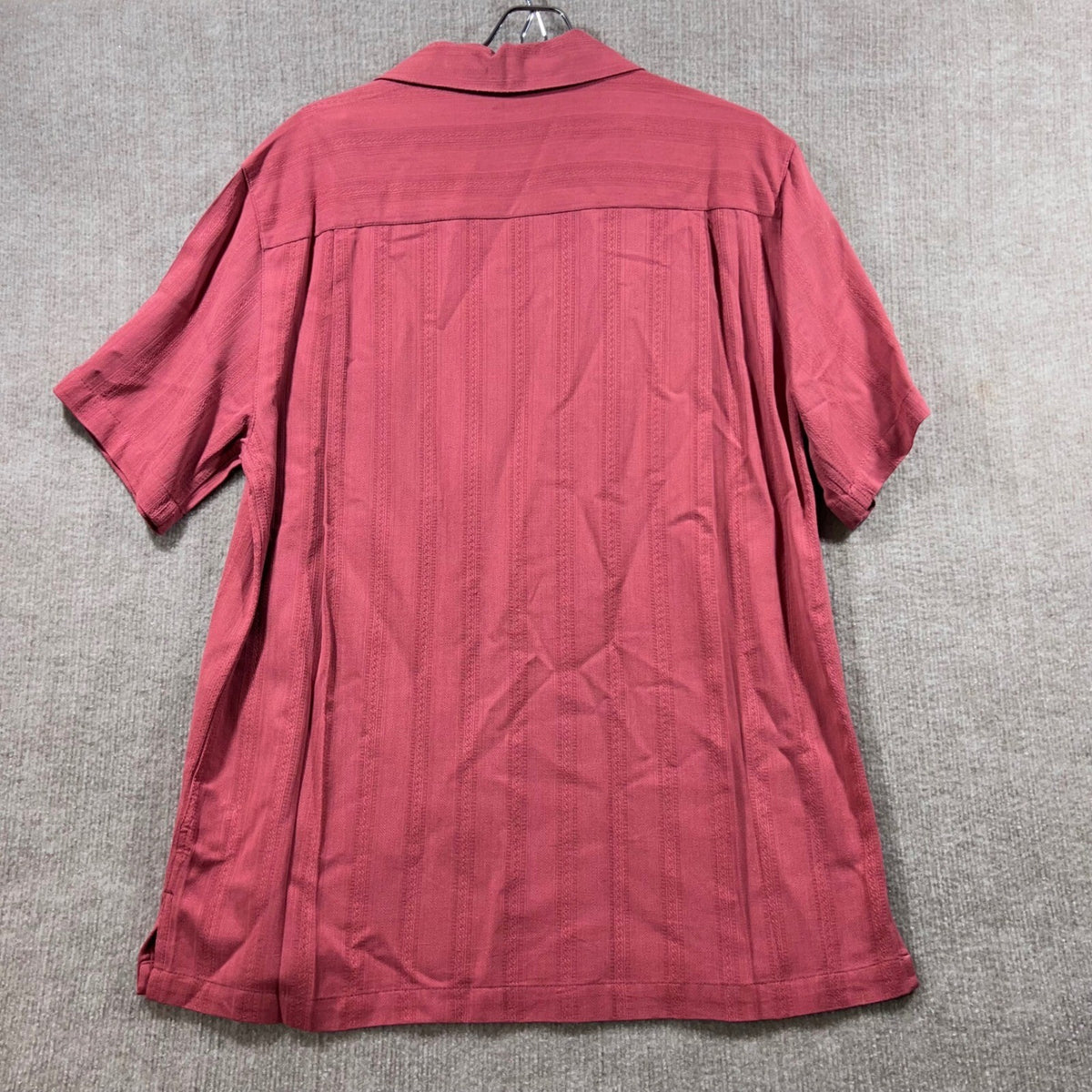 Caribbean Joe Mens Silk Short Sleeve Button Up Camp Aloha Shirt Coral M