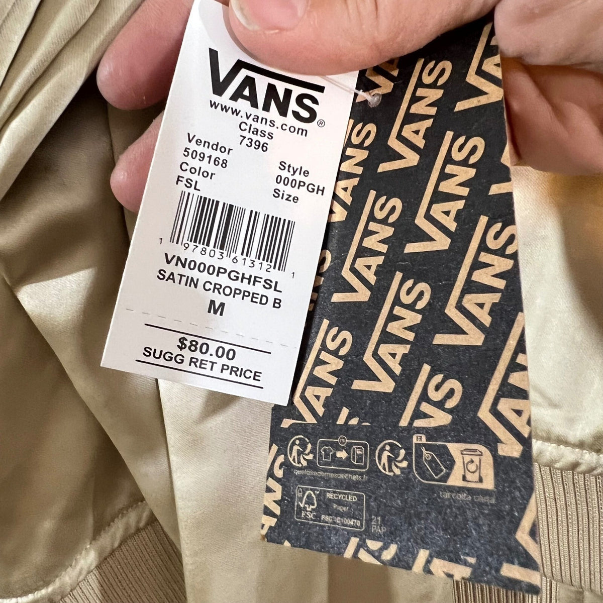 Vans Bomber Jacket Womens Medium Gold Satin Full Zip Embroidered Logo Streetwear