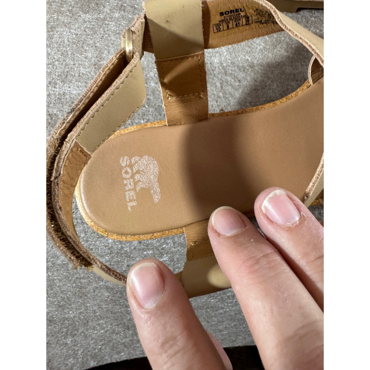 Sorel Ella II Sandals Women 10 Honest Beige Leather Strappy Ankle Strap Flat