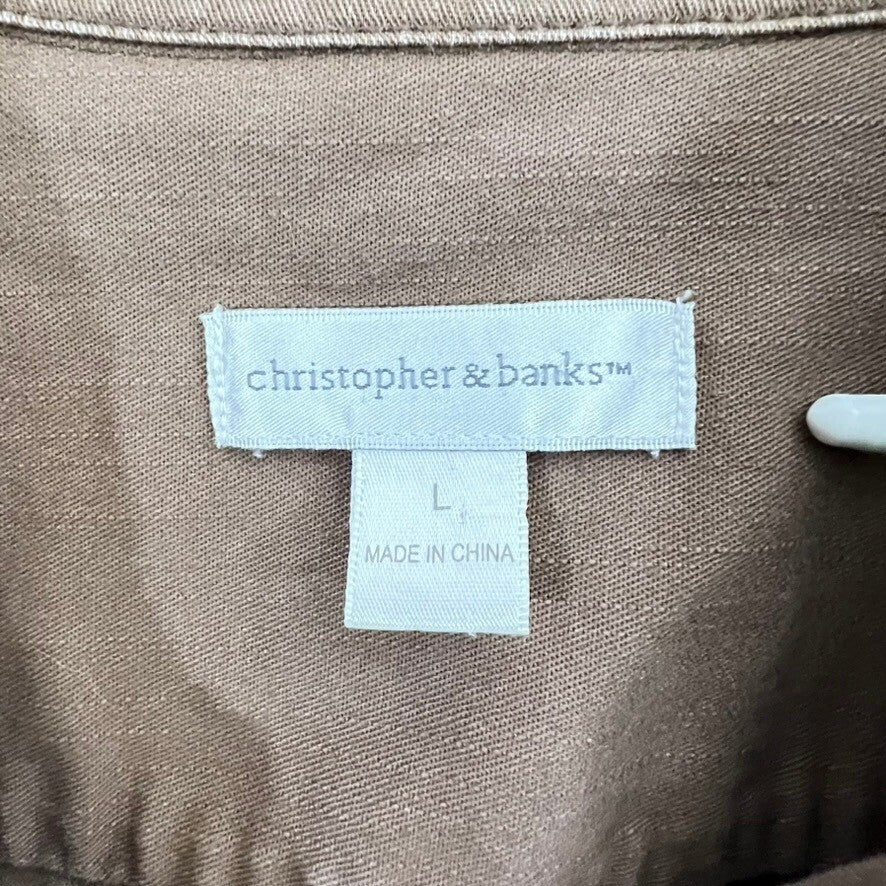 Christopher & Banks L Brown Cotton Blend Stretch Utility Jacket Button Front
