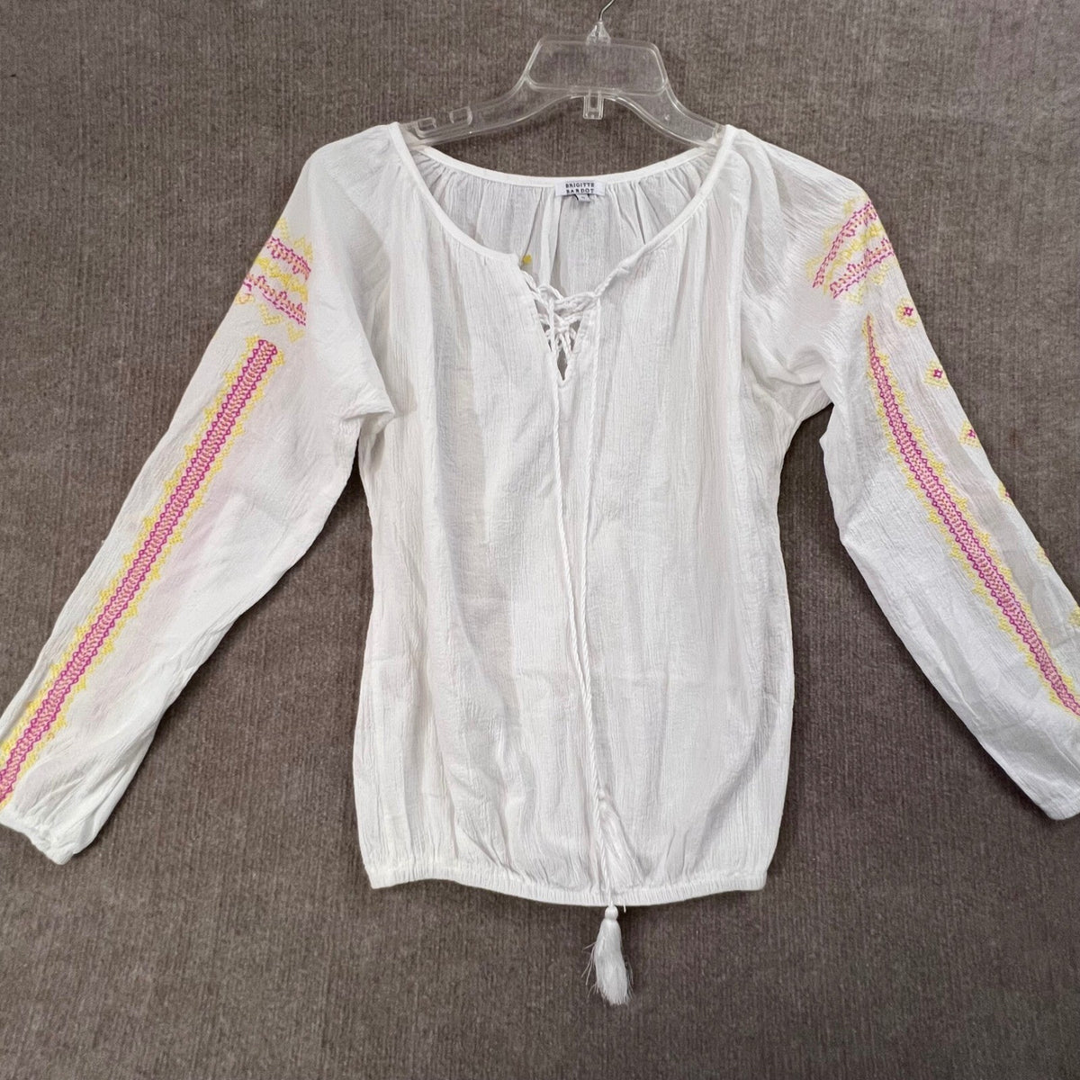 Brigitte Bardot Embroidered Peasant Top Long Sleeve Blouse Sz 0 Boho Country