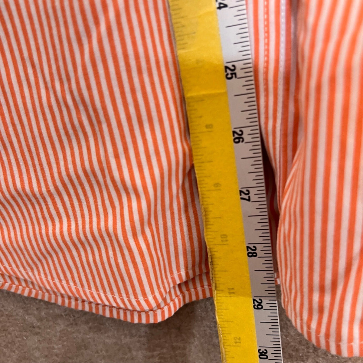 Chaps Short Sleeve Button Down Shirt Mens Large Orange White Striped Preppy