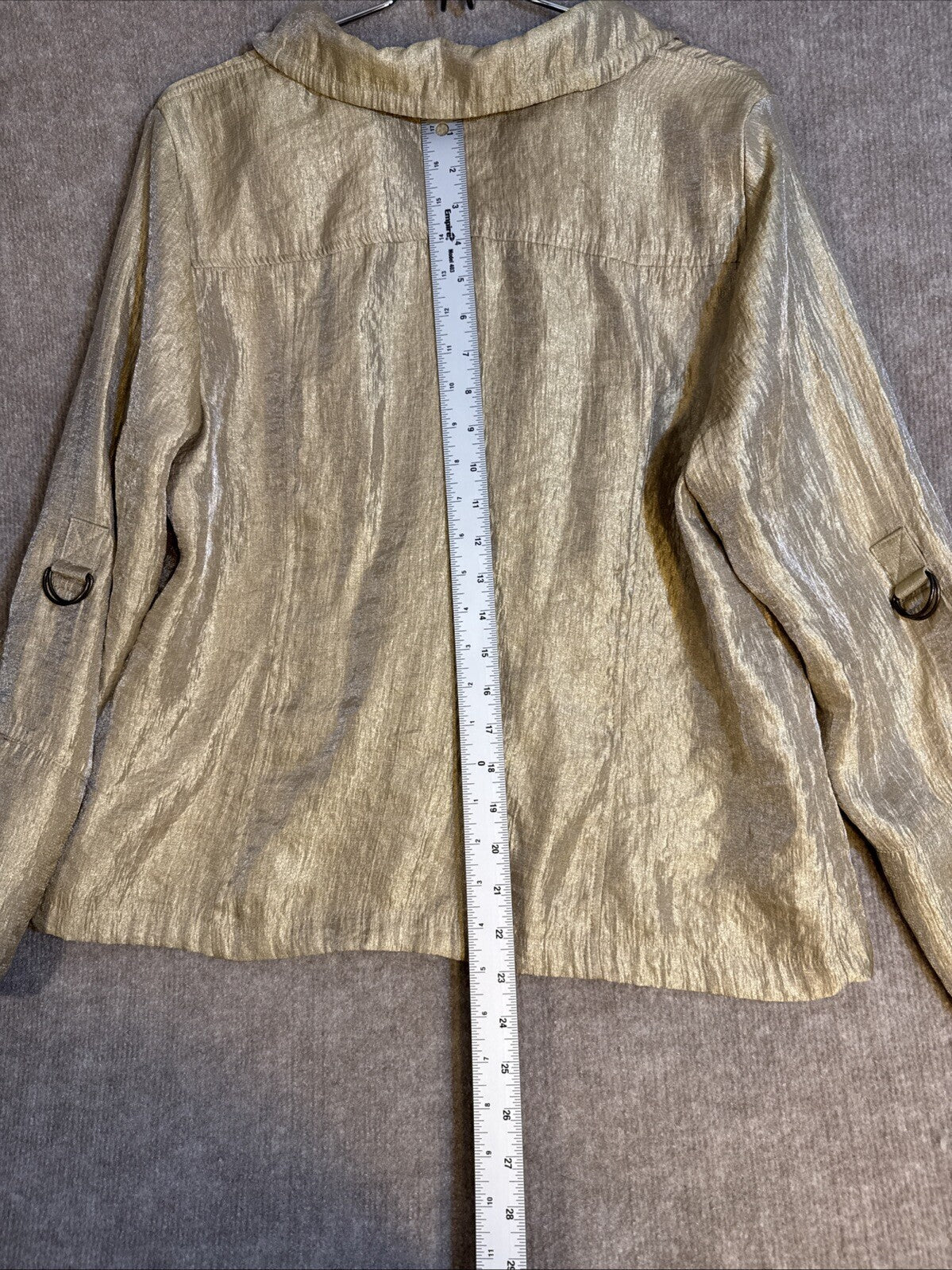 ELEMENTZ Gold Blouse Bomber Shimmery/Roll Sleeves/Drawstring Collar L Glam