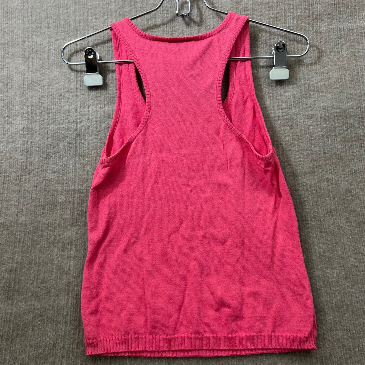 Escada Pink Racerback Knit Tank Top Sweater Ribbed Trim Size 34