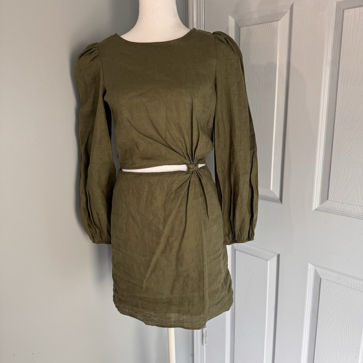 Wolfe the Label Green Linen Cutout Dress USA Med NWT