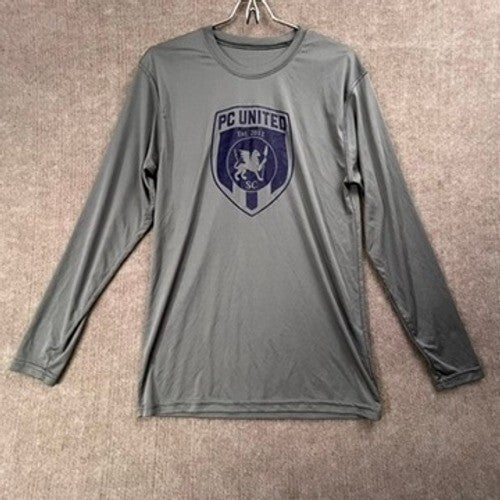 PC United Est 2012 Adult Small Long Sleeve Gray Athletic Shirt Sponsors Logo