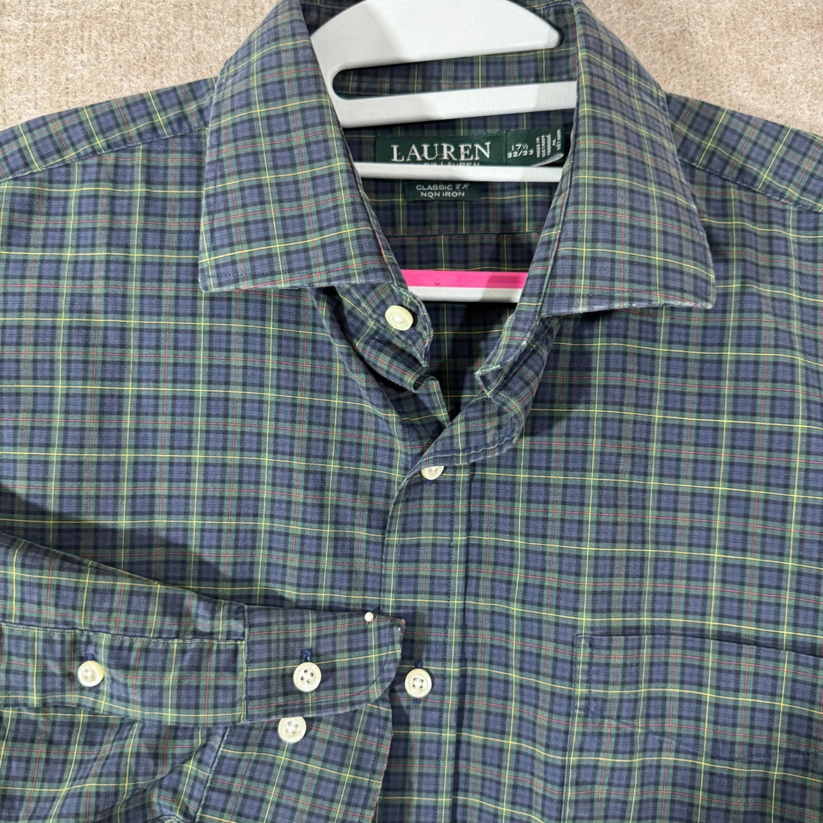 Lauren Ralph Lauren Blackwatch Plaid Men 17.5 32/33 Classic Fit Button Down lS