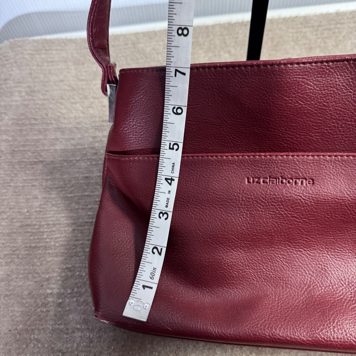 Liz Claiborne Crossbody Bag Women Burgundy Red Faux Leather Purse Minimalist