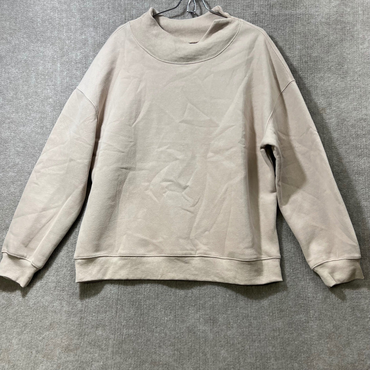 Trendy Queen Mock Neck Sweatshirt Pullover Oversize Beige XL Cotton Polyester