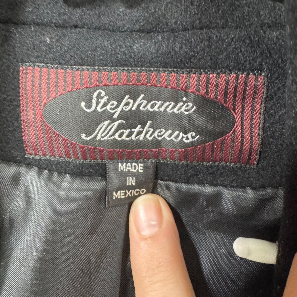 Stephanie Mathews Black Wool Blend Double Breasted Coat & Scarf Accent Size 14