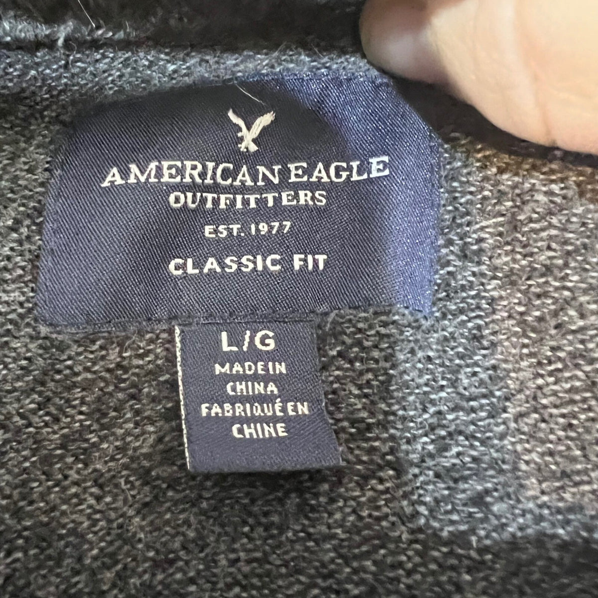 American Eagle Sweater Mens Large Gray Cotton Mock Neck Button Pullover Preppy