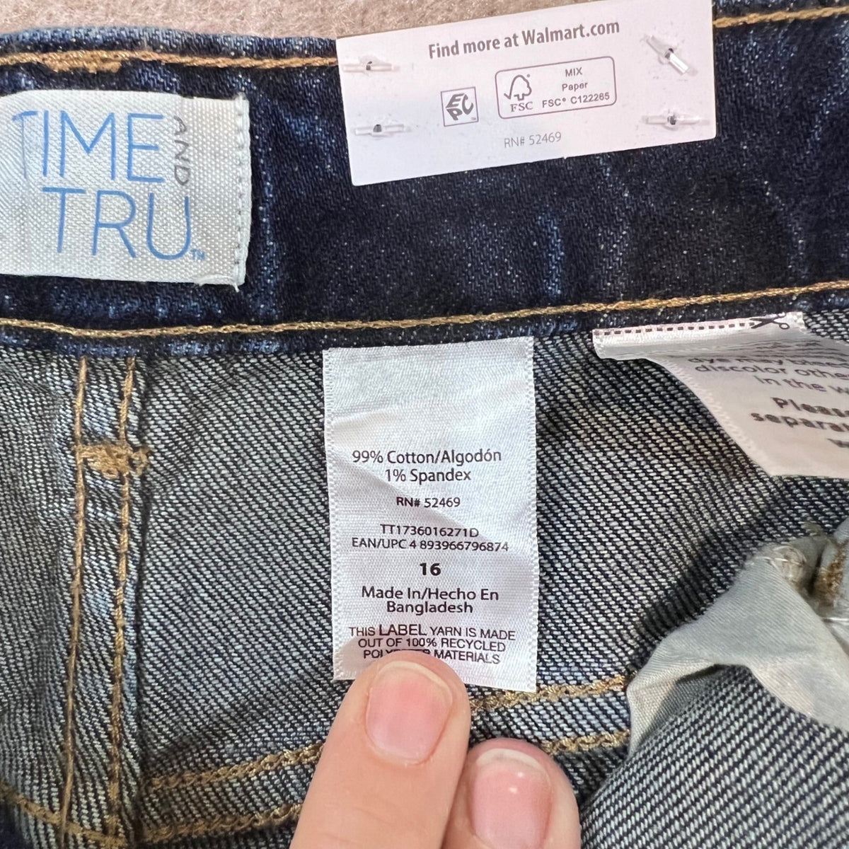 Time and Tru Jeans Womens 16 High Rise Wide Leg Dark Wash Denim Casual