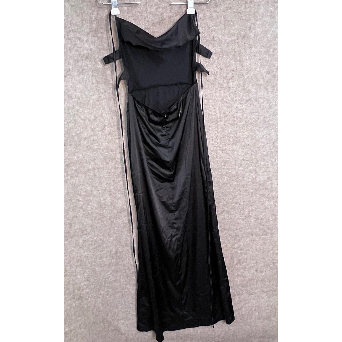 SHEIN BAE Maxi Dress Womens Medium Black Satin Cowl Neck Cut Out Formal Goth