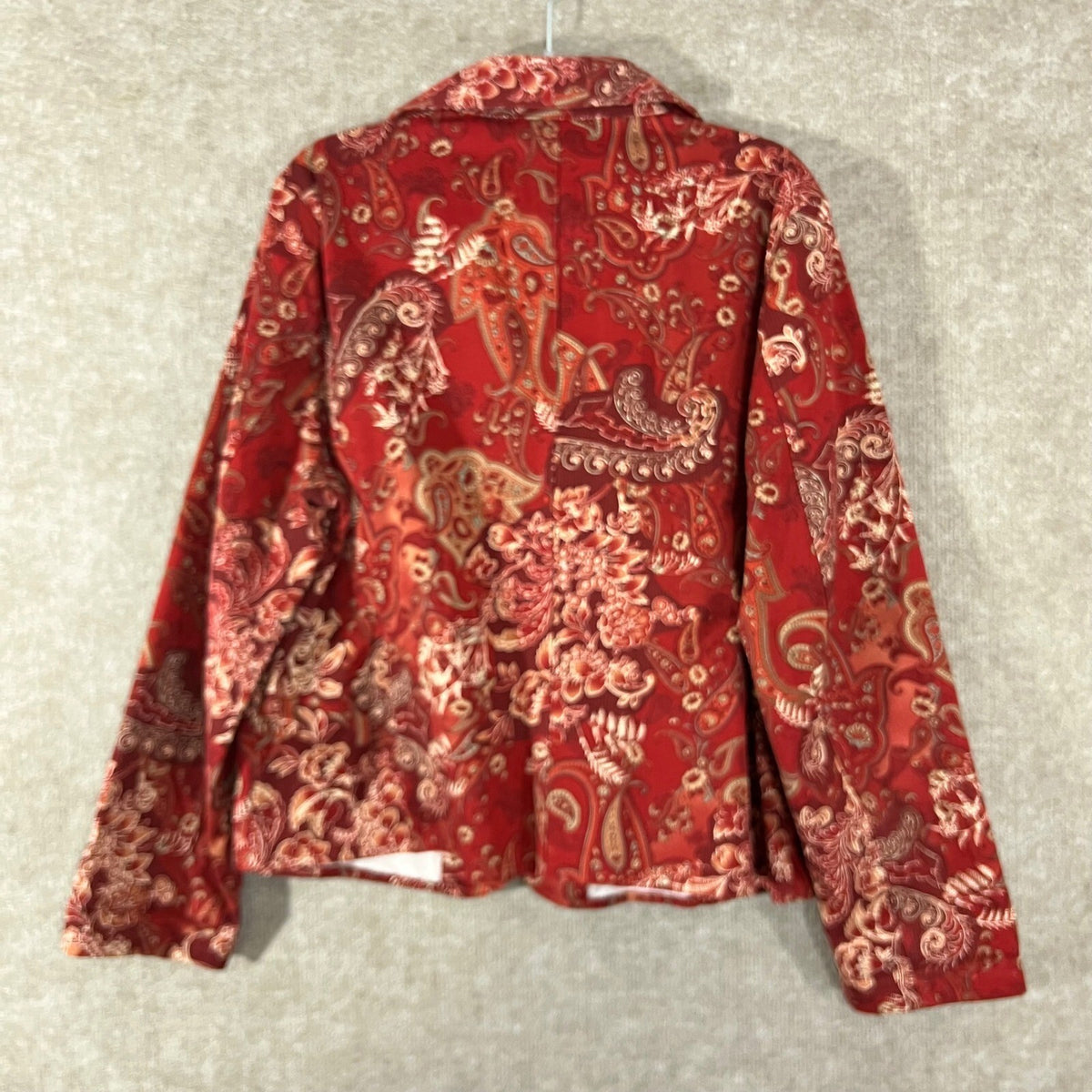 Christopher Banks Paisley Blazer Women Large Red Cotton Button Front Boho