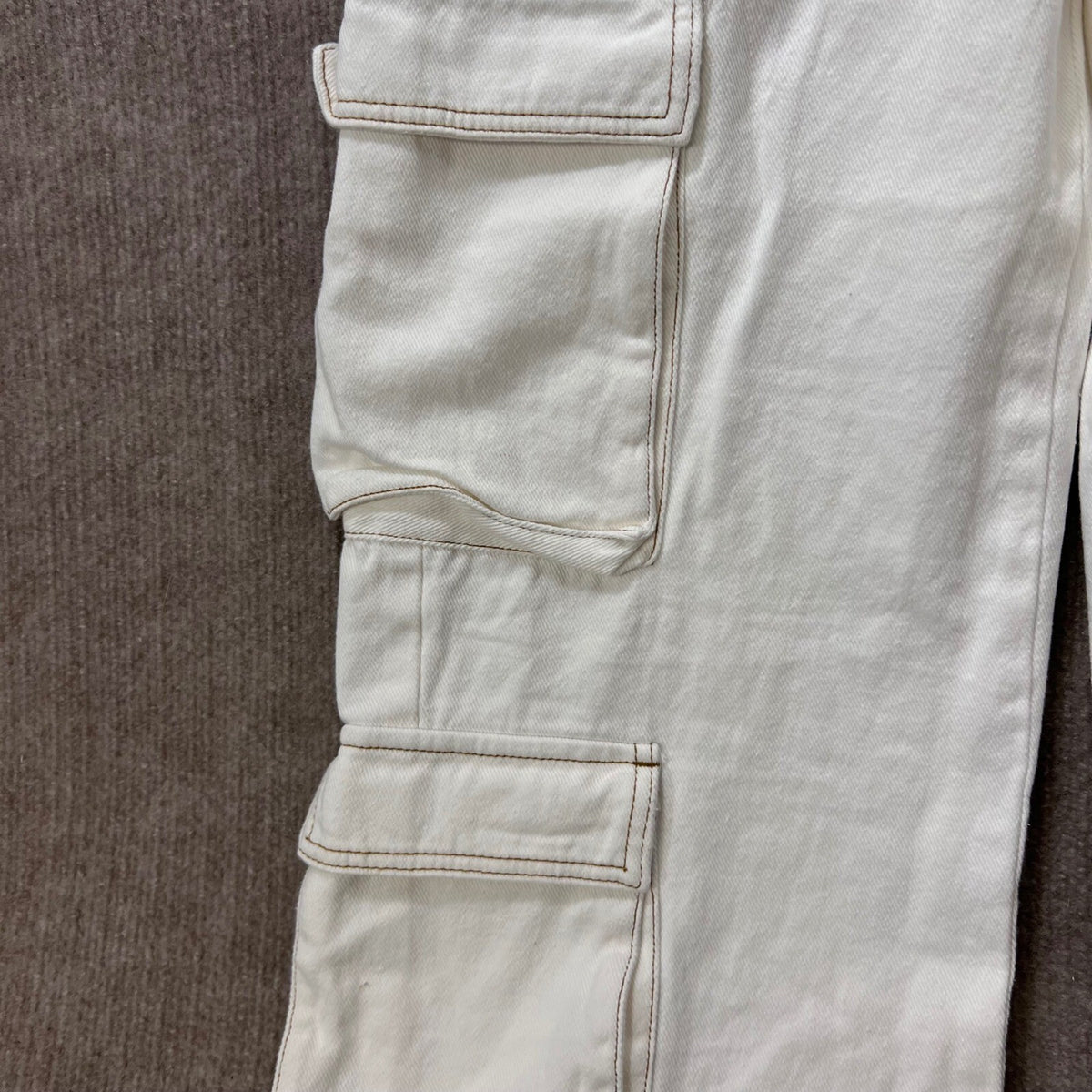 PrettyLittleThing Strapless Cargo Denim Jumpsuit Women Size 4 White Utility Y2K