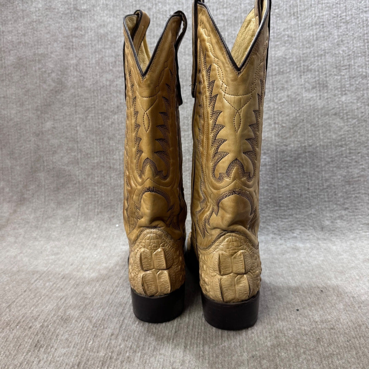 Dan Post Boots Western Almond Toe Men 8 Blonde Cow Leather Hornback Print