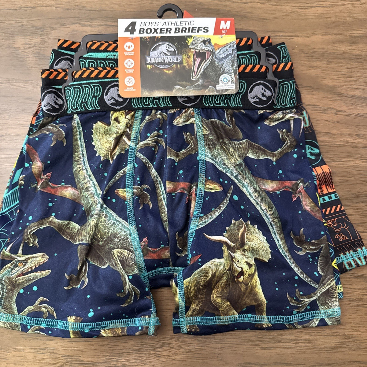 Jurassic World Boys Allover Print Multicolor Boxer Briefs, 2 4-Packs Size M (8)