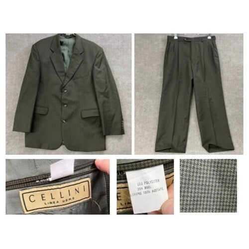 Cellini Linea Uomo 42R Men 2pc Suit 33x29 Brown Houndstooth Career