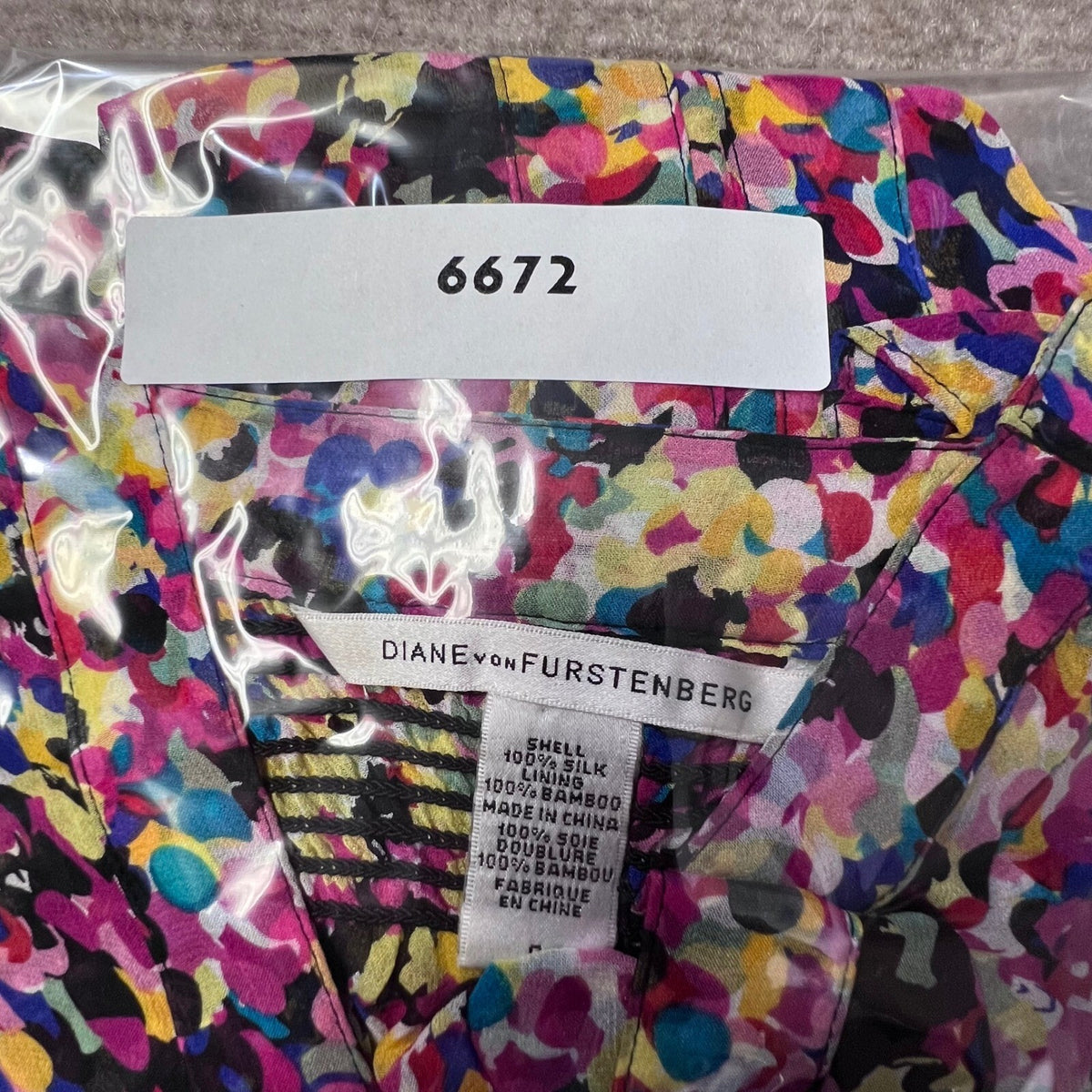 Diane von Furstenberg Silk Blouse S 0 Multicolor Ruched Button Top Dopamine