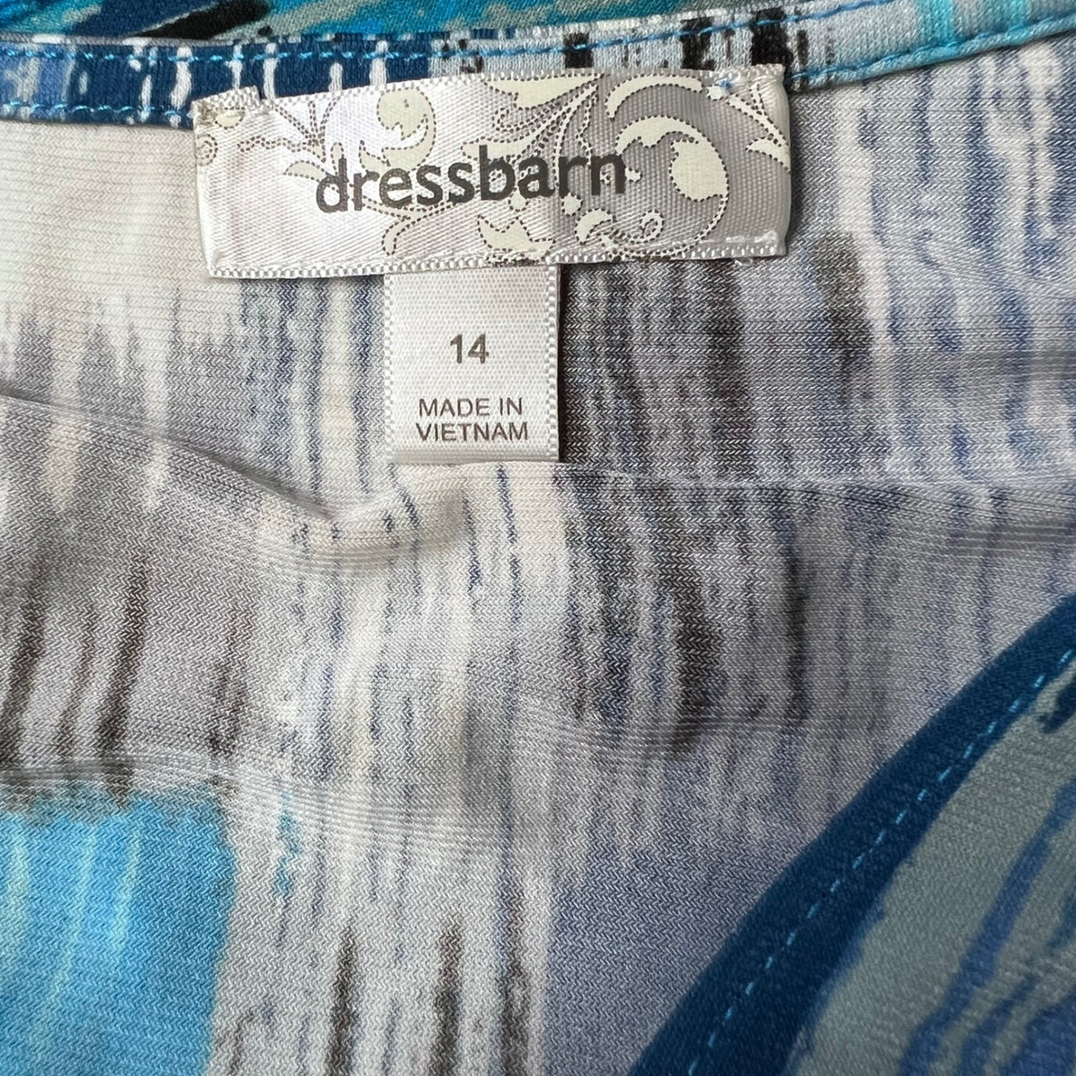 NWT Dressbarn Abstract Print Surplice 3/4 Sleeve Midi Dress Sz 14 Stretch Career