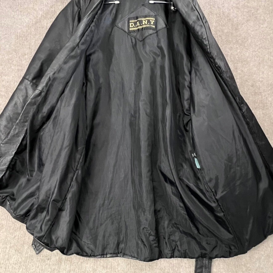DANY New York Leather Trench Coat Belted Black Medium Womens Jacket