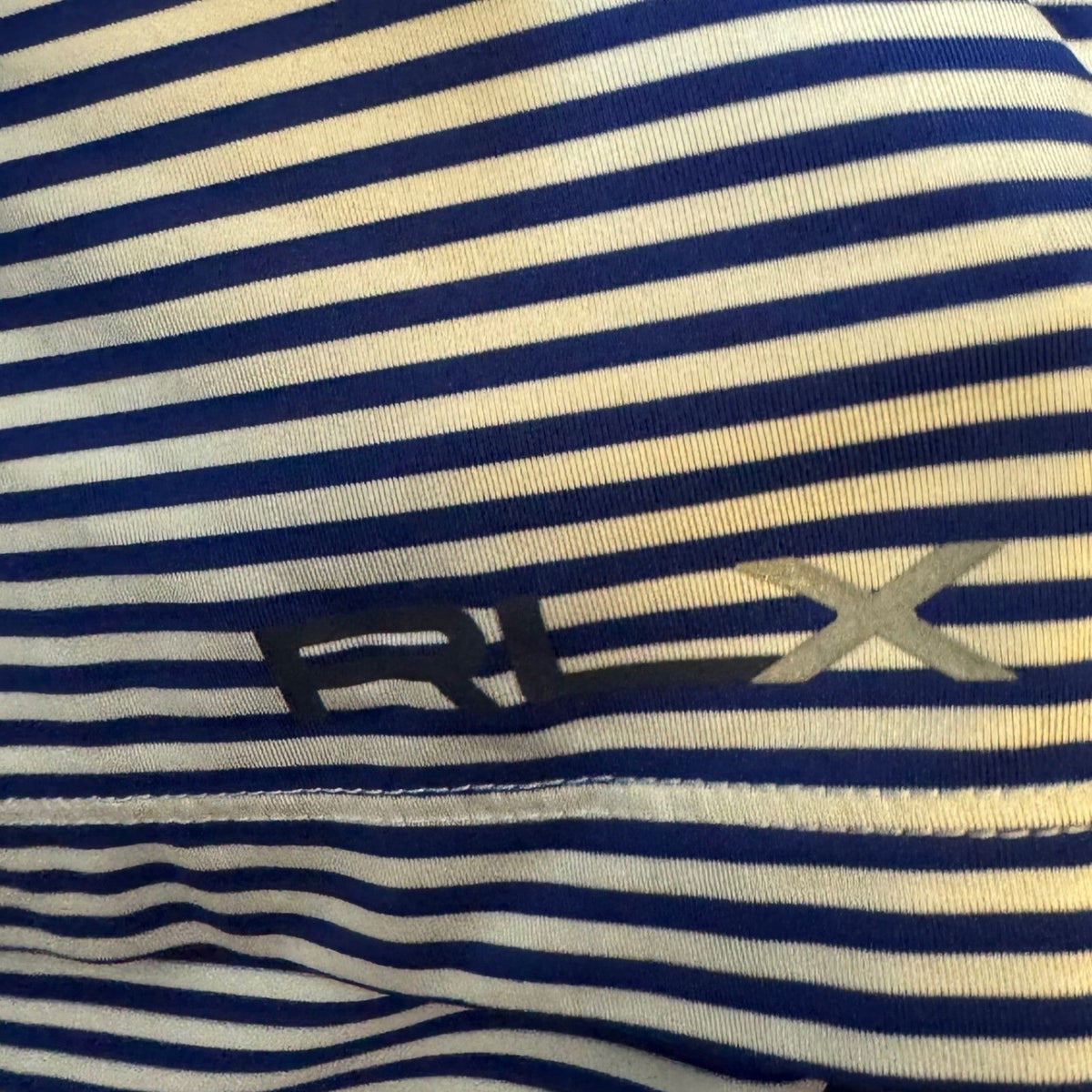 RLX Ralph Lauren Polo Shirt Mens Medium Blue White Striped Performance LOGO Golf