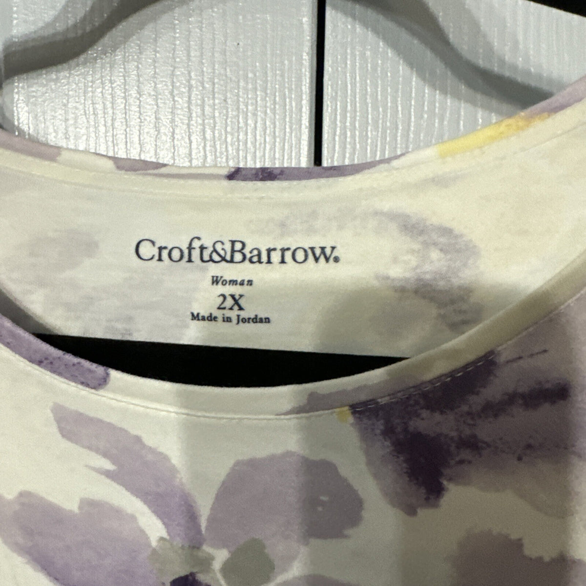 Croft & Barrow Women Top, Comfort 2X Purple Floral Relaxed Fit Short Sleeve