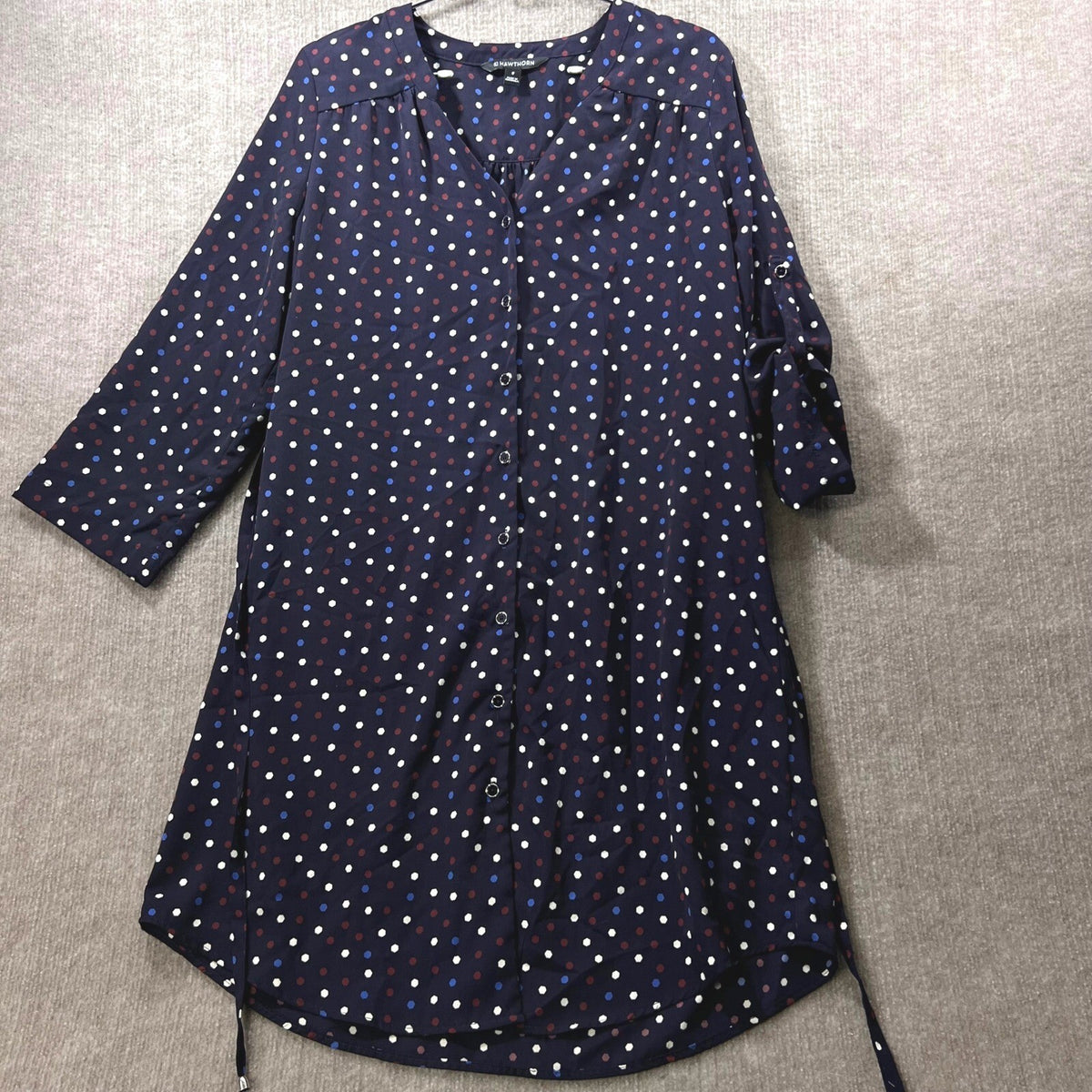 41 Hawthorn Navy Polka Dot Shirt Dress M Button Front Work Casual Career