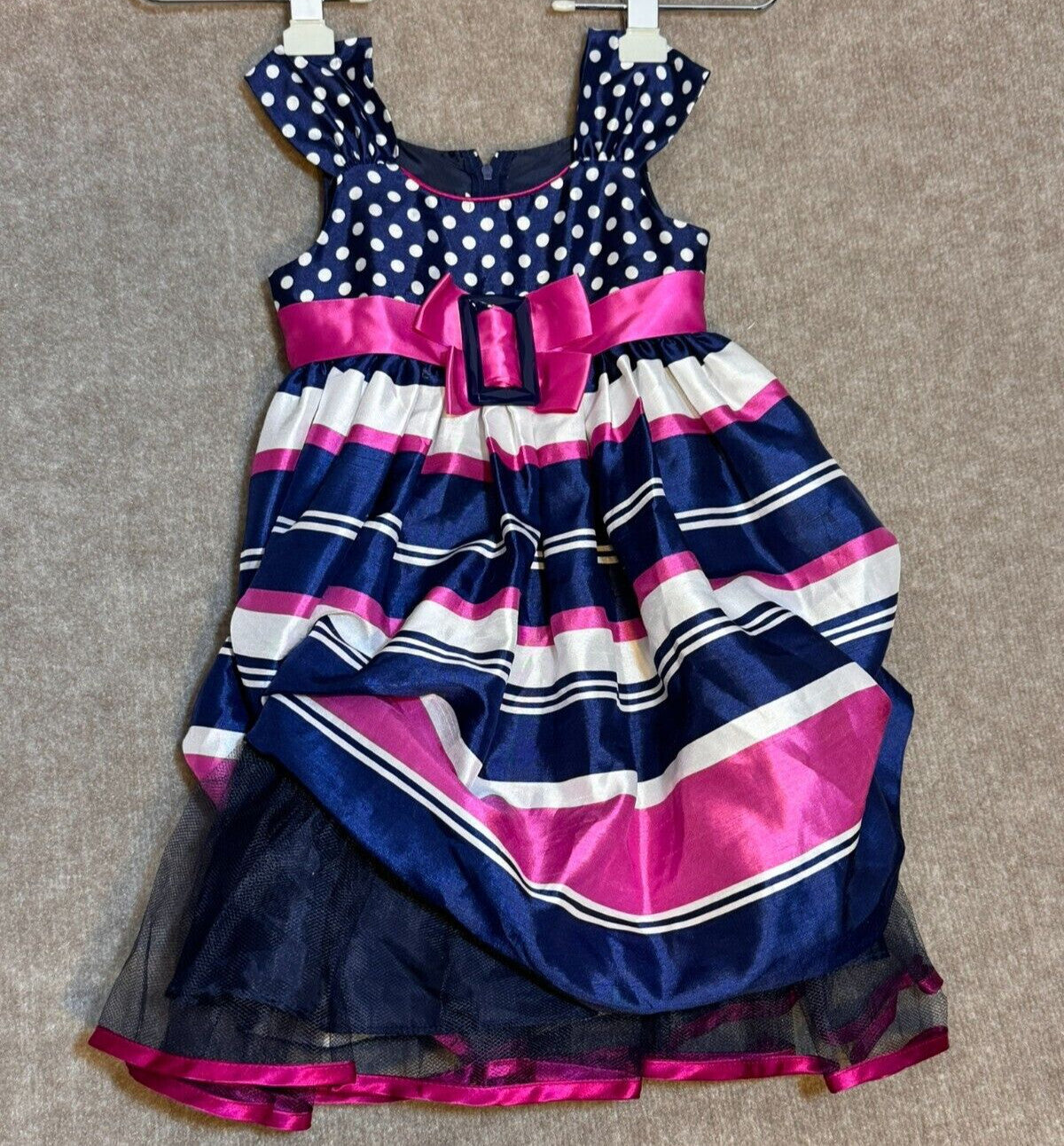 Bonnie Jean Sz 4 Striped Sleeveless Party Dress with Ruffle Crinoline