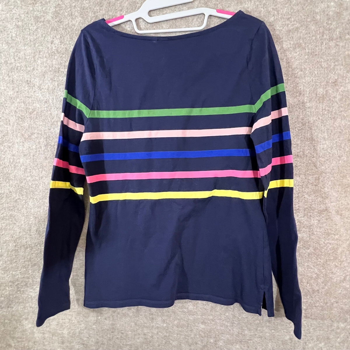 Boden Rainbow Striped Long Sleeve Shirt Womens Size 6 Navy Blue Cotton Preppy