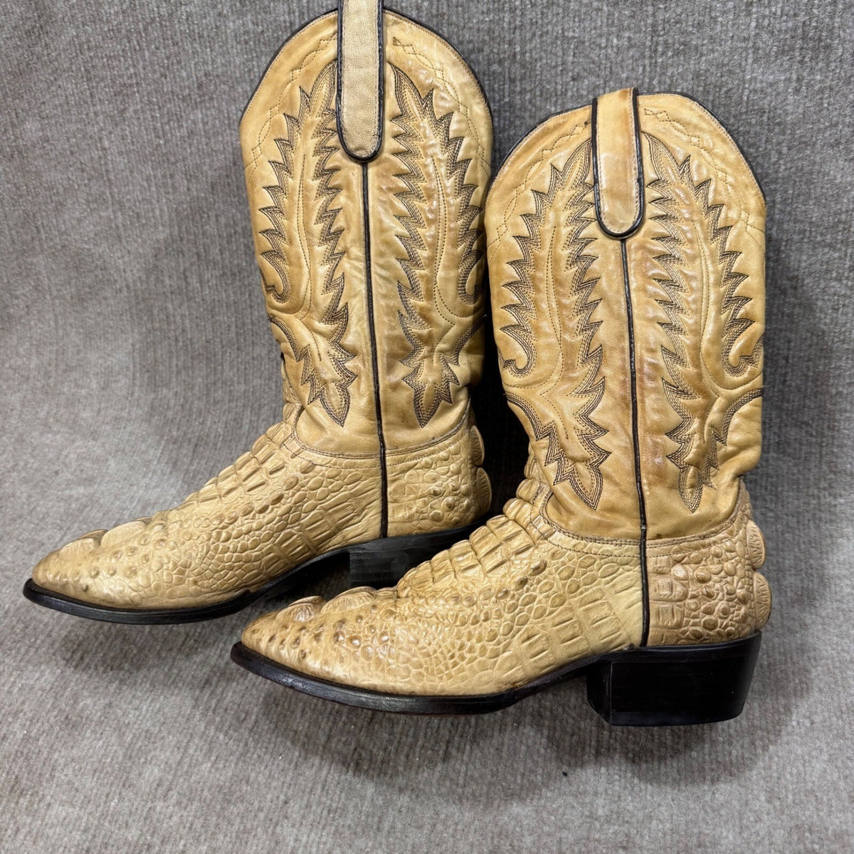 Dan Post Boots Western Almond Toe Men 8 Blonde Cow Leather Hornback Print