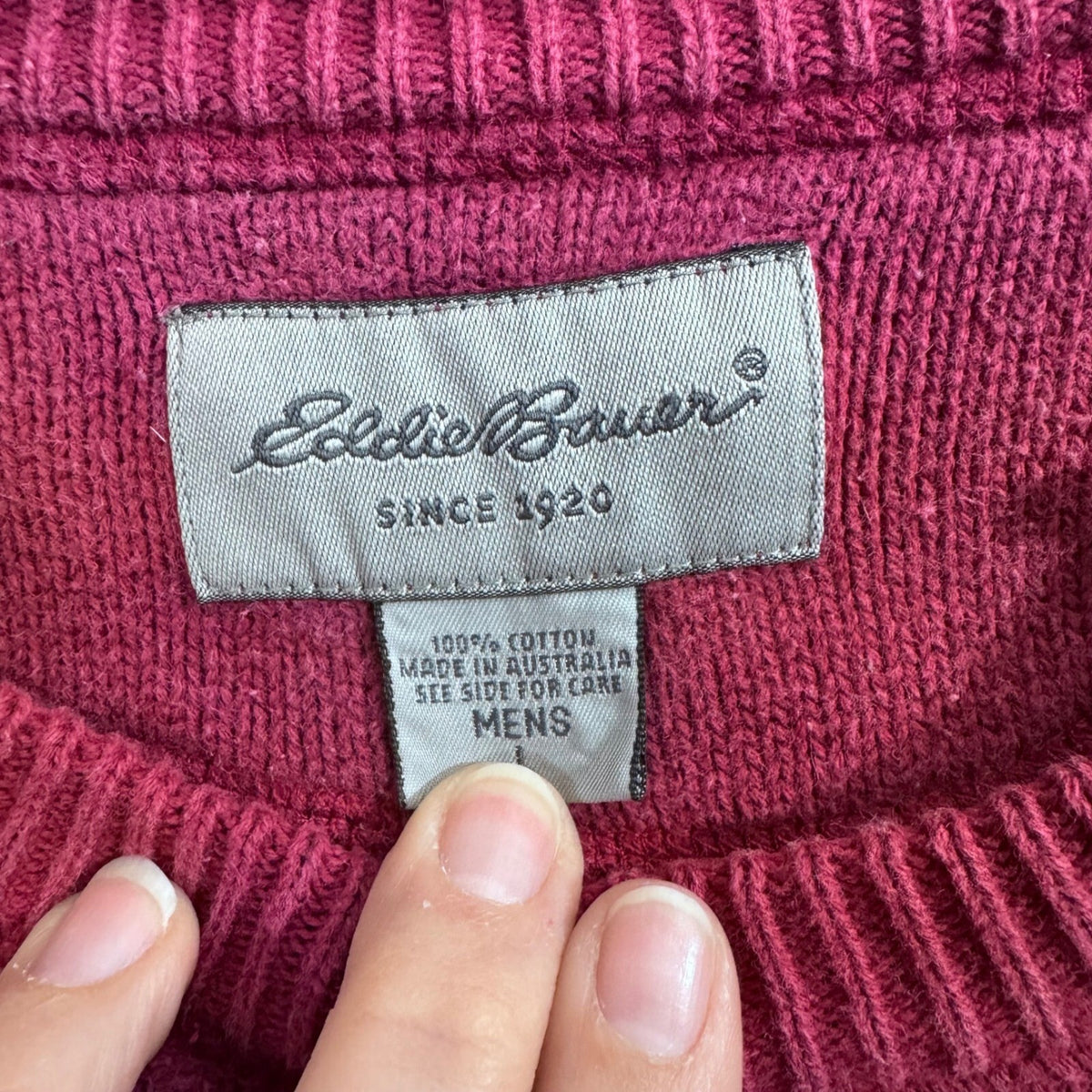 Vintage Eddie Bauer Men L Crew Neck Cotton Heavy Knit Sweater Australia Pullover