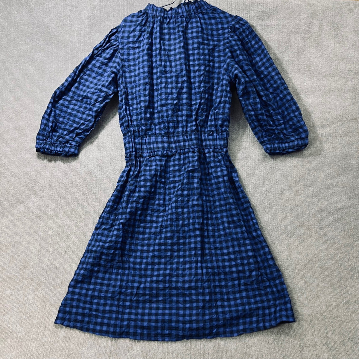 Never A Wallflower Blue Plaid Gingham Full Button Front Dress Small