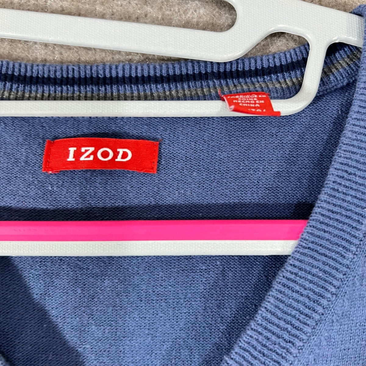 IZOD Sweater Vest Mens XL Blue V Neck Cotton Knit Sleeveless Minimalist Preppy