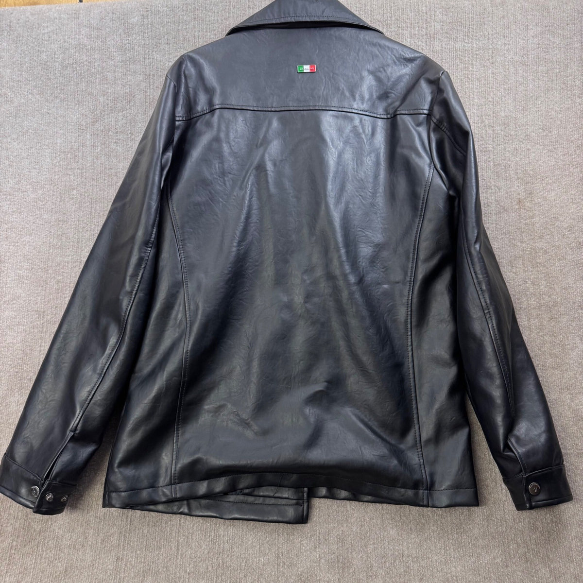 VG World Collection Black Faux Leather Jacket Italian Flag Lining Mens L