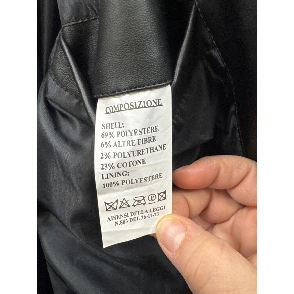 VG World Collection Black Faux Leather Jacket Italian Flag Lining Mens L