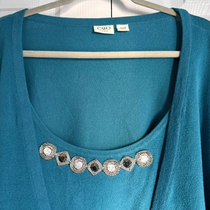 CATO Woman 26/28 Sweater with Embellished Neckline and Attached Tie Front Jacket