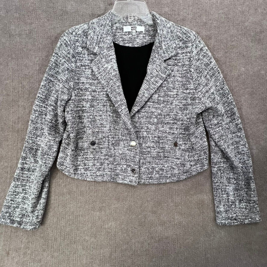 Madden NYC Blazer XXL Black White Tweed Knit Cropped Jacket Career