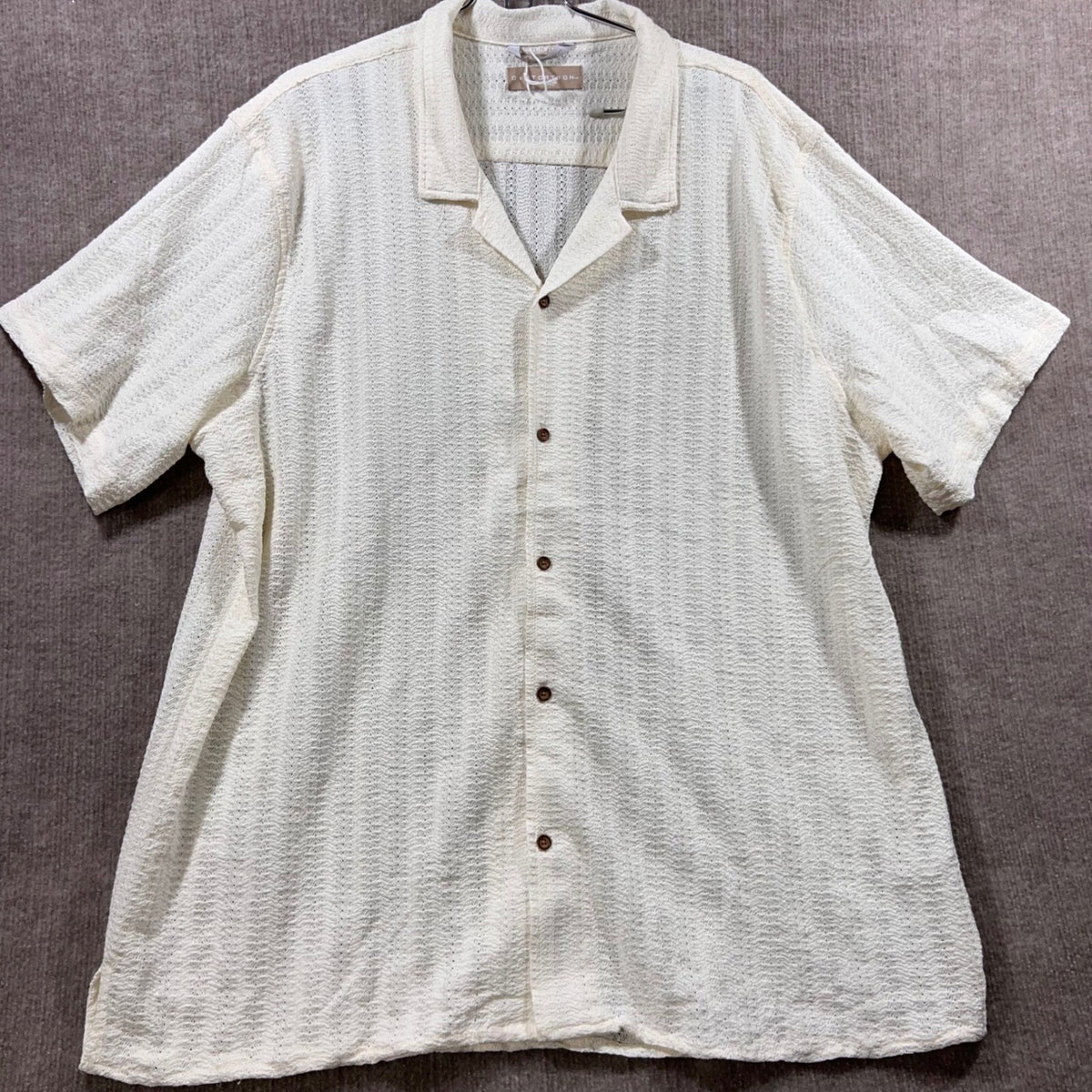 Distortion Mens XXL Textured Camp Shirt Short Sleeve Button Front Cuban Collar