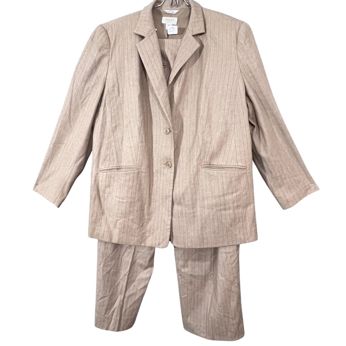 Talbots Woman Pant Suit Women 16W 18W Tan Pinstripe Italian Fabric Professional