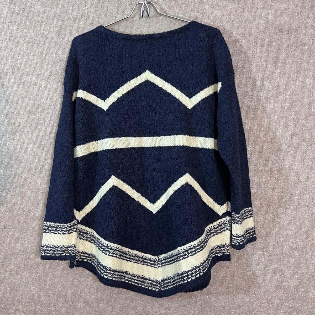 Lauren Ralph Lauren Sweater Womens Medium Navy Blue Chevron Wool Blend Preppy